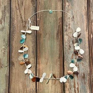 RUSH NWT By Denis & Charles Long Necklace Beachy Plastic Beaded Blues Browns